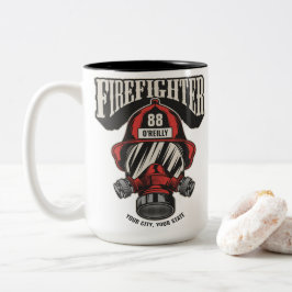 Taza Bicolor Máscara de Bombero Personalizada Departamento de B
