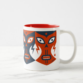 Taza Bicolor Máscara de Lucha Libre Azul Blanco Rojo Mexicano