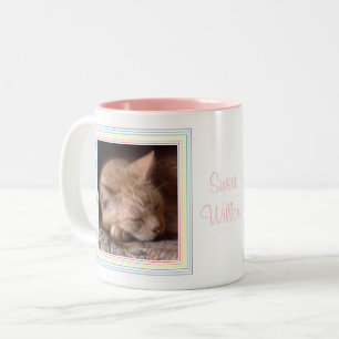 Taza Bicolor MASCOTA AMOR Tono rosa de dos dedos + texto / arco
