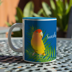Taza Bicolor Mascota Lovebird Parrot amarillo Lutino deja nombr