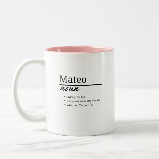 Taza Bicolor Mateo, definición de nombre personalizado del niño (Izquierda)