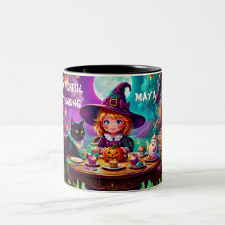 Taza Bicolor MAYA ~ Saludos de HALLOWEEN ~ Pensamiento Brujeril