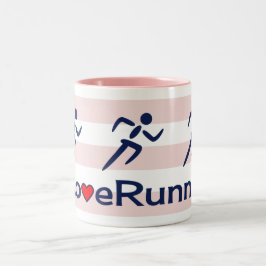 Taza Bicolor Me encanta correr etiquetas de rayas rosas