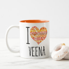 Taza Bicolor Me encanta el corazón de Veena Naranja Mandala