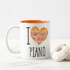 Taza Bicolor Me encanta el corazón del Naranja de piano Mandala