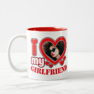 Taza Bicolor Me encanta mi novia, texto de foto personalizado