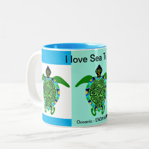 Taza Bicolor Me encantan las tortugas marinas - vida silvestre 