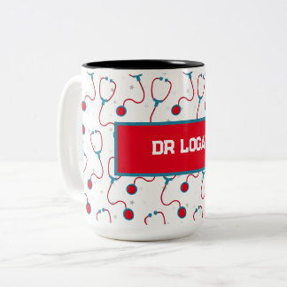 Taza Bicolor Médica nombre personalizado estetoscopio regalo mé