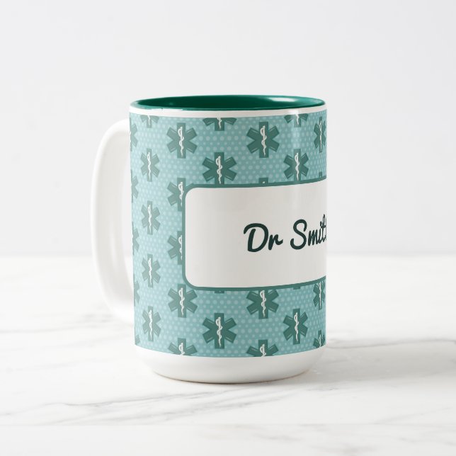 Taza Bicolor Médica nombre personalizado símbolo médico regalo  (Anverso izquierdo)