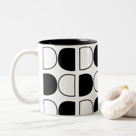 Taza Bicolor Medio Círculo Geométrico Negro y Blanco