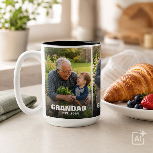 Taza Bicolor Mejor abuelo collage de fotos negrita