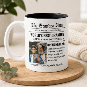 Taza Bicolor Mejor abuelo del mundo Foto de periódico Regalo ge