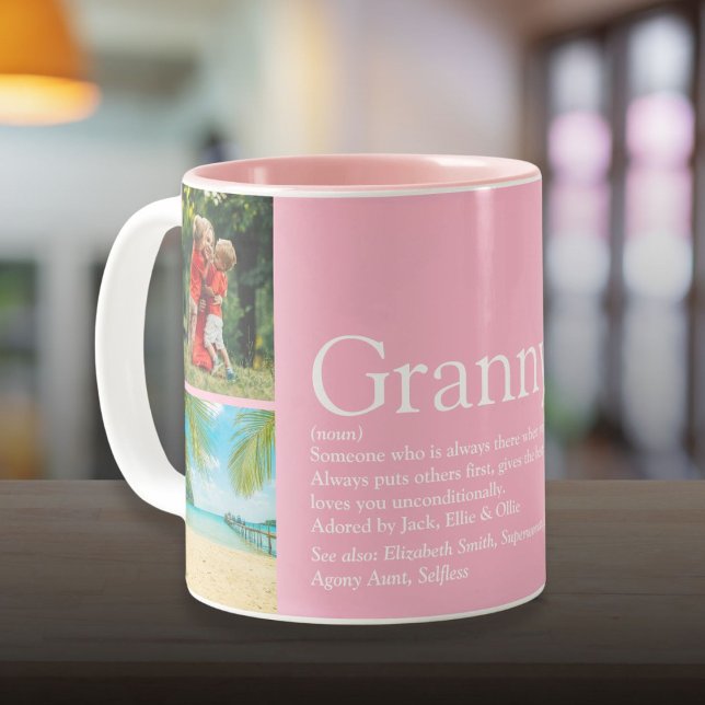 Taza Bicolor Mejor definición de abuela abuela 4 collage de fot (Best Granny Grandma Definition 4 Photo Collage Two-Tone Coffee Mug)