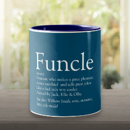Taza Bicolor Mejor Funcle, Tío Más Divertido Definición Azul