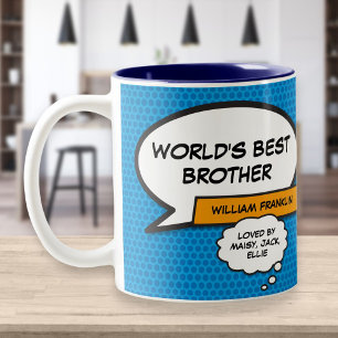 Taza Bicolor Mejor hermano genial moderno divertido cómic azul
