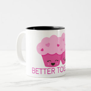 Taza Bicolor Mejor Juntos Dos Cupcakes Rosa San Valentín
