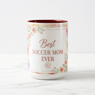 Taza Bicolor Mejor Mamá de Fútbol Americano Diseño Floral Acuar