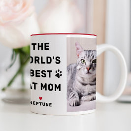 Taza Bicolor Mejor Mamá de Gatos del Mundo Foto Huella de Garra