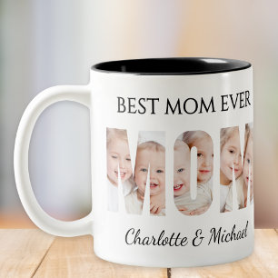 Taza Bicolor Mejor Mamá del Mundo 3 Fotos Letras Recortadas 