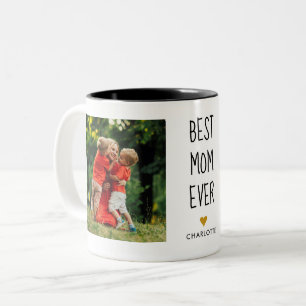 Taza Bicolor Mejor Mamá del Mundo Corazón de Oro 2 Fotos