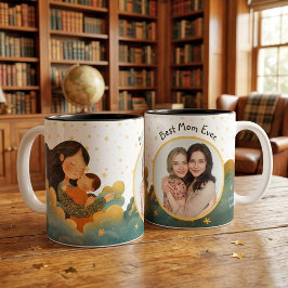 Taza Bicolor Mejor Mamá del Mundo Foto de Madre e Hijo Nombre