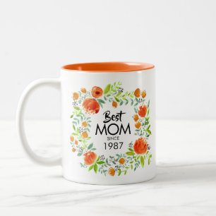Taza Bicolor Mejor Mamá Desde Watercolor Floral Café Mug