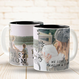 Taza Bicolor Mejor Mamá Follaje Moderno 2 Fotos Personalizadas 