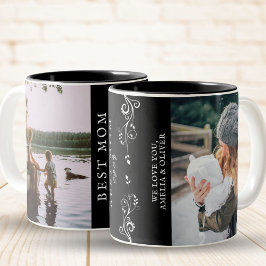 Taza Bicolor Mejor Mamá Follaje Moderno 2 Fotos Personalizadas 