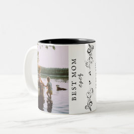 Taza Bicolor Mejor Mamá Follaje Moderno 2 Fotos Personalizadas 