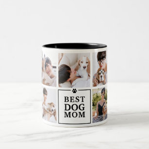 Taza Bicolor Mejor Mamá Perro Moderna Collage de 7 Fotos