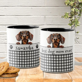 Taza Bicolor Mejor Mamá Perro Personalizado de Dachshund Textos