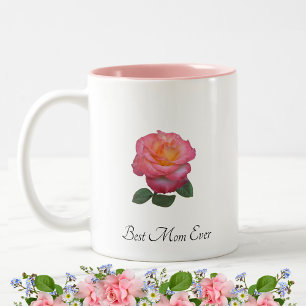 Taza Bicolor Mejor Mamá Siempre Rosa Flor y Monograma