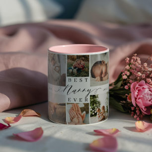 Taza Bicolor Mejor Nanny Ever Collage de fotos Elegante Scrip