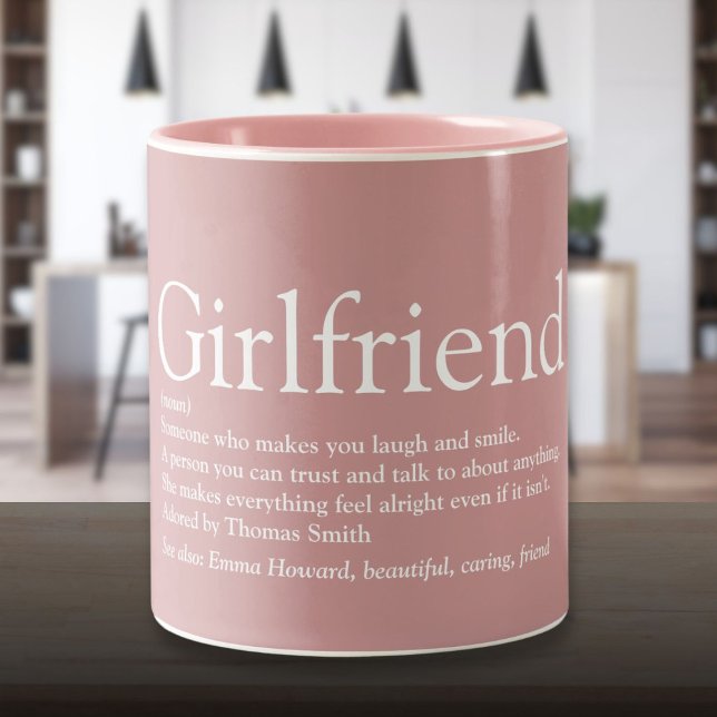 Taza Bicolor Mejor Novia Definición Rosa Femenino (Best Ever Girlfriend Definition Girly Pink Two-Tone Coffee Mug)