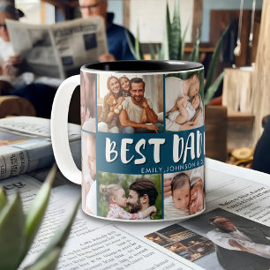 Taza Bicolor Mejor Papá del Mundo Collage de Fotos Regalo del D