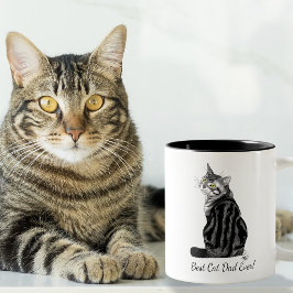 Taza Bicolor Mejor Papá Gato Siempre Tabby Plateado Día del Pad