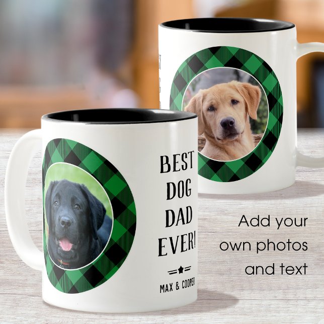 Taza Bicolor Mejor Papá Perro Fotográfico Nombre Verde (Subido por el creador)