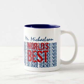 Taza Bicolor Mejor profesor de segundo grado Agregar nombre azu