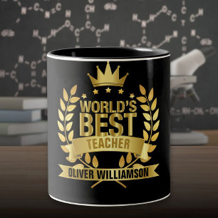 Taza Bicolor Mejor Profesor del Mundo Negro y Dorado 5 Estrella