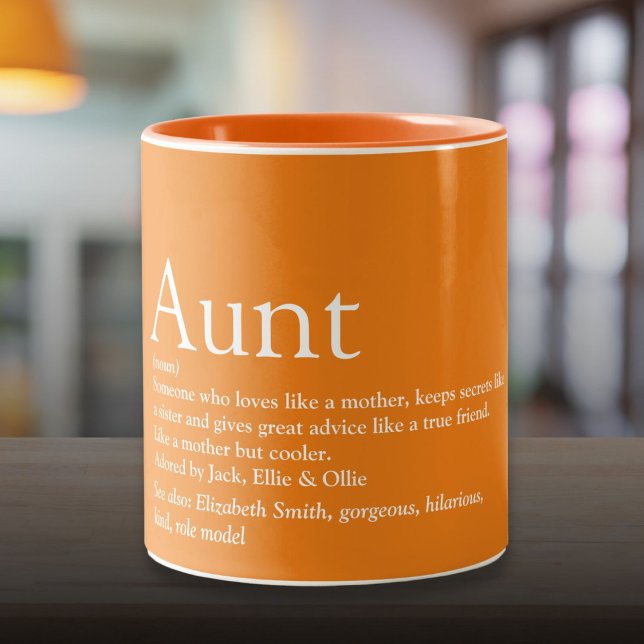 Taza Bicolor Mejor Tía Divertida Definición Cita Naranja (Best Ever Aunt Auntie Fun Definition Quote Orange Two-Tone Coffee Mug)