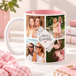 Taza Bicolor Mejores Amigas Amigas Script Collage de Fotos