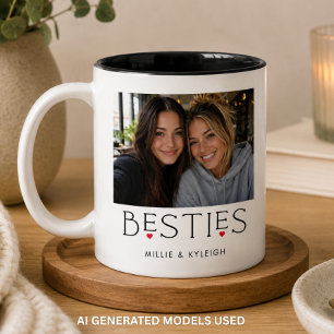 Taza Bicolor Mejores Amigas Hermana Corazón Tipografía Foto