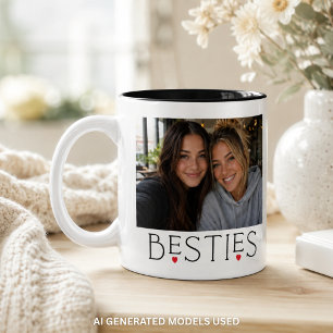 Taza Bicolor Mejores Amigas Hermana Corazón Tipografía Foto