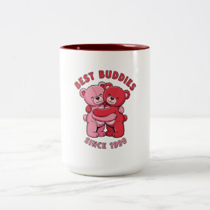 Taza Bicolor Mejores Amigos Desde 1990 Abrazando Ositos de Pelu