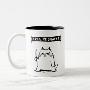 Taza Bicolor Meme de gato divertido necesito snacks