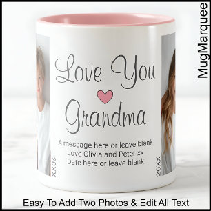 Taza Bicolor Mensaje de cumpleaños para abuela y dos fotos, bla