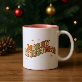 Taza Bicolor Mensaje Retro Groovy de Navidad