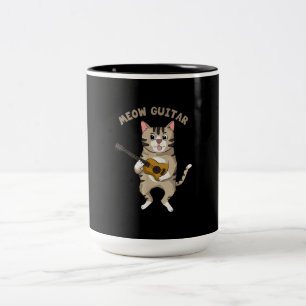 Taza Bicolor Meow Guitar Cute Cat Tocando Guitarra Graciosas Ki