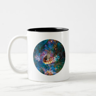 Taza Bicolor Mercadería de gatitos espaciales