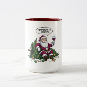 Taza Bicolor Merry Borracho Santa Navidad